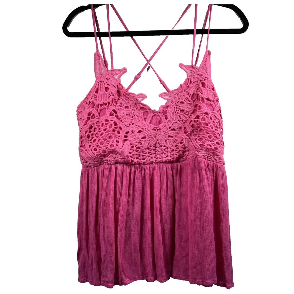 Blakeley Lace‎ Babydoll Tank Top Women Med Pink Adj Strappy Y2K Feminine Eyelet